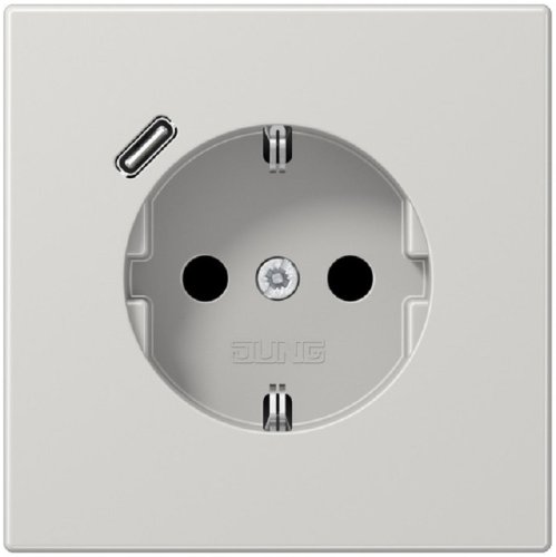 Розетка с заземлением +1хUSB тип C без рамки Jung LS990 1-м. серый фото Розетка с заземлением +1хUSB тип C без рамки Jung LS990 1-м. серый картинка